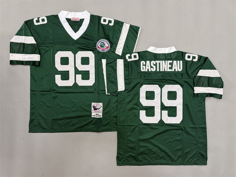 Men 2025 New York Jets #99 Gastineau green Throwback Limited NFL Jersey style 001->green bay packers->NFL Jersey